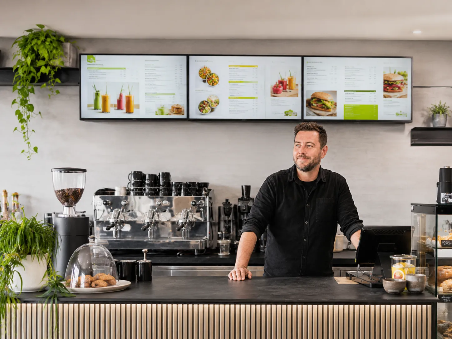Digital menu board display in a café